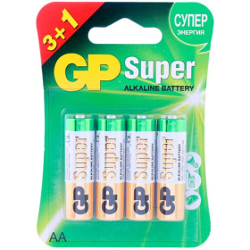 Батарейка AA (LR06) GP Super (3+1 шт.) алкалиновая