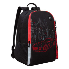 Рюкзак школьный, Grizzly RB-351-5/4черный с красным, без наполнения