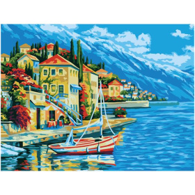 Картина по номерам 30*40 см ТРИ СОВЫ Город у моря, на картоне с акриловыми красками и кистями