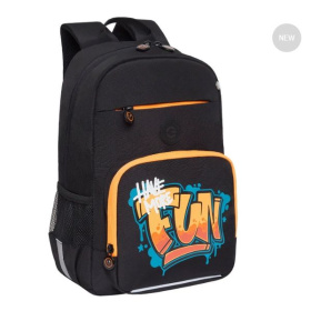 Рюкзак подростк, Grizzly RB-455-5/1, две лямки, черный с оранжевым