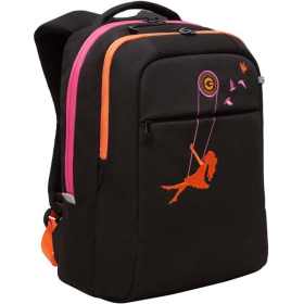 Рюкзак школьный, Grizzly RD-344-2/1, без наполнения, черный с оранжевым